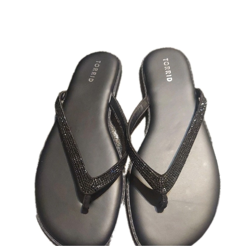Torrid 11W Rhinestone Knot Black Flip Flop Sandals Black Y2k Shoes Boho Summer